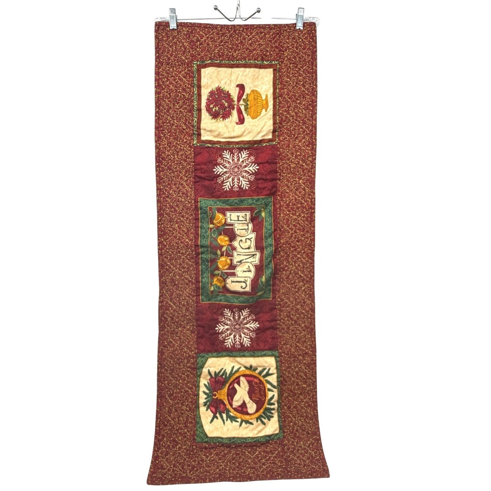 Handmade Quilted Christmas Table Runner Reversible Jingle Poinsettia Snowflake